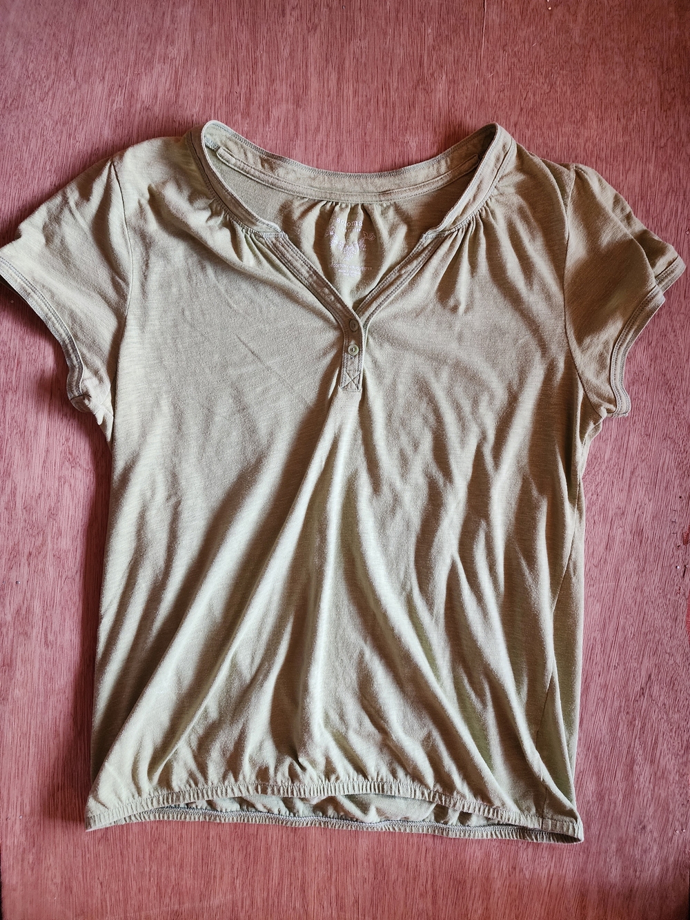 Sonoma Olive Green Short Sleeve Henley Top Cinched Hem